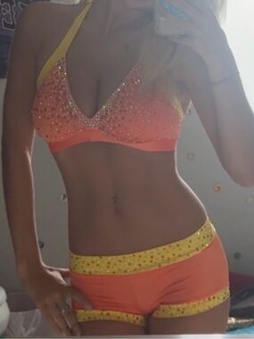 NFL/NHL/NBA Dance Audition Halter Bikini Set in Coral and Yellow